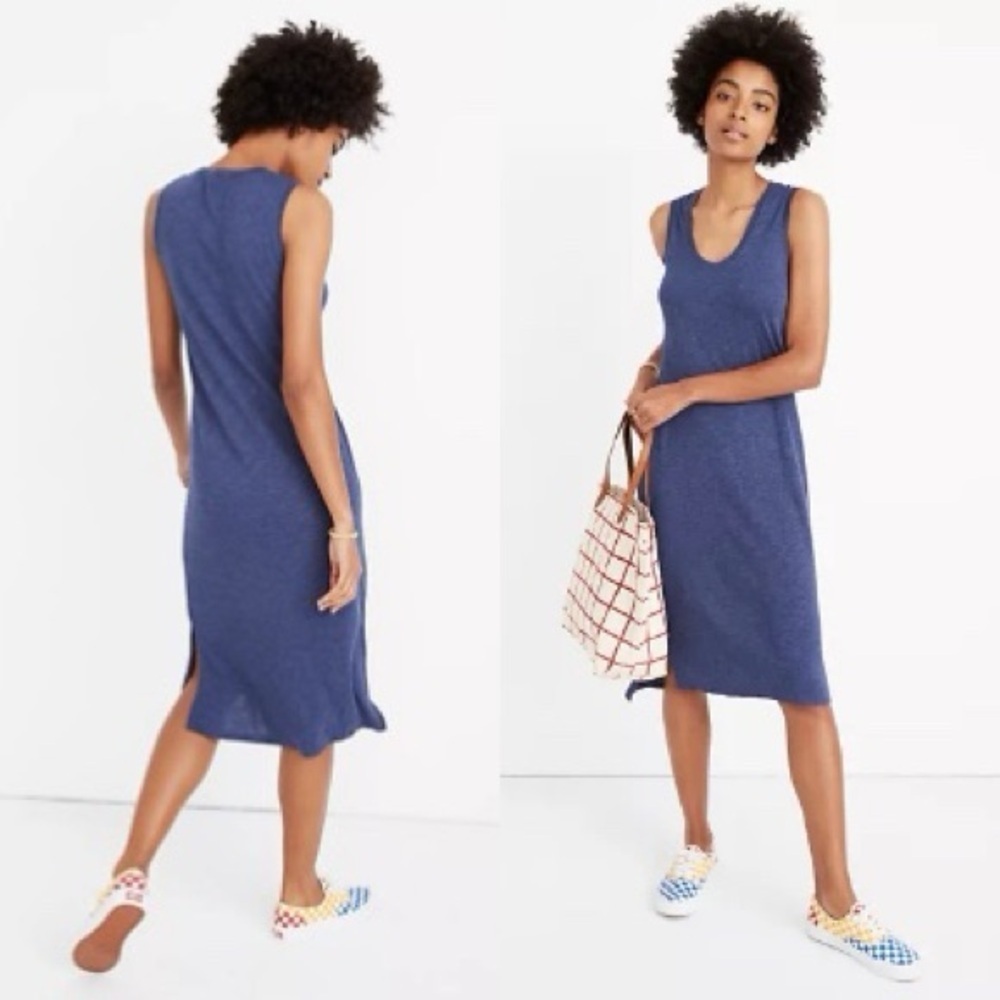 Madewell Blue Jersey Midi Tank Dress Side Slit Small
